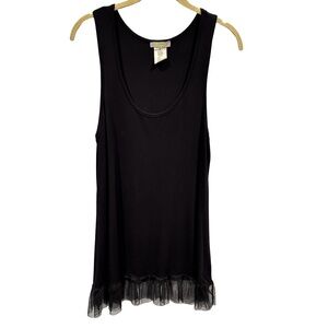 Dolcezza Black Long Tank Top with Sheer‎ Ruffled Hem for Layering M